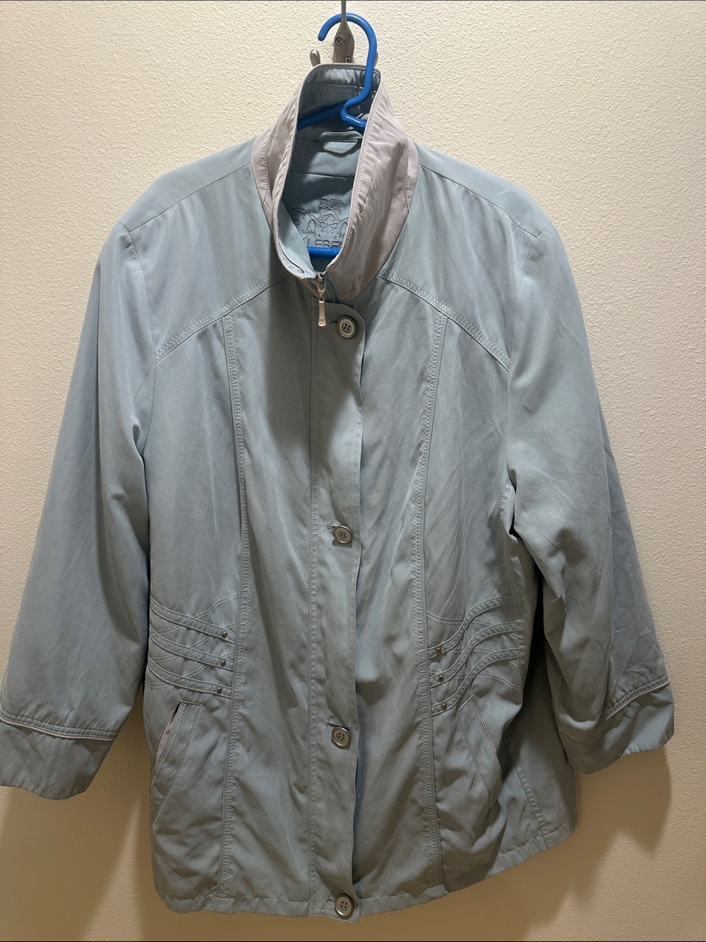 Barbara Lebek Womens Size 22 Light Blue/Sage Utility Jacket with Contrast Collar